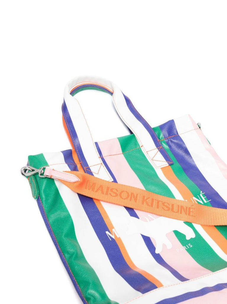 White N/s Striped Coated Tote Bag