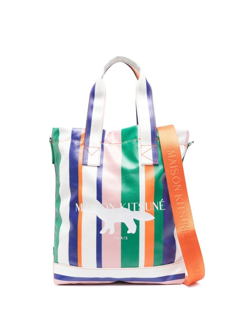 White N/s Striped Coated Tote Bag