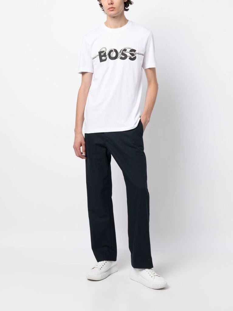 White Logo Print Cotton T-shirt