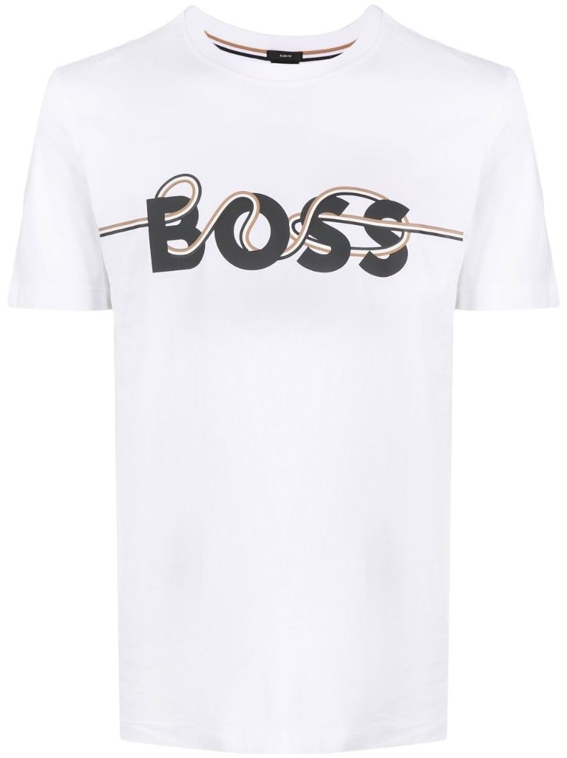 White Logo Print Cotton T-shirt