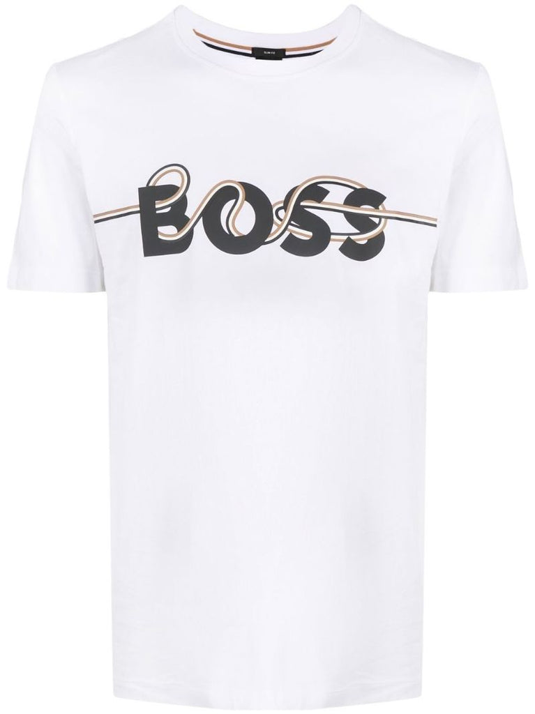 White Logo Print Cotton T-shirt