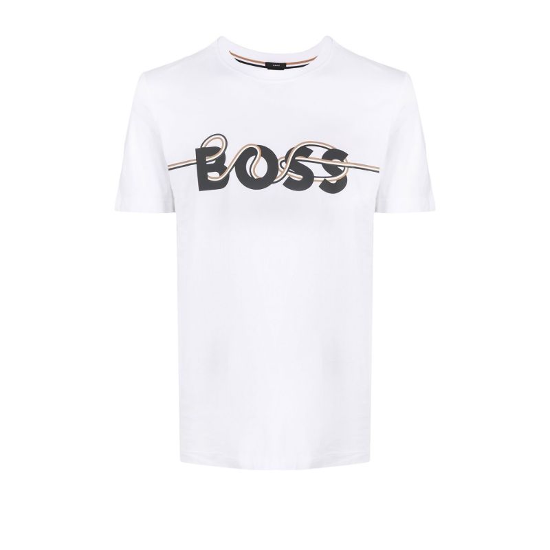 White Logo Print Cotton T-shirt