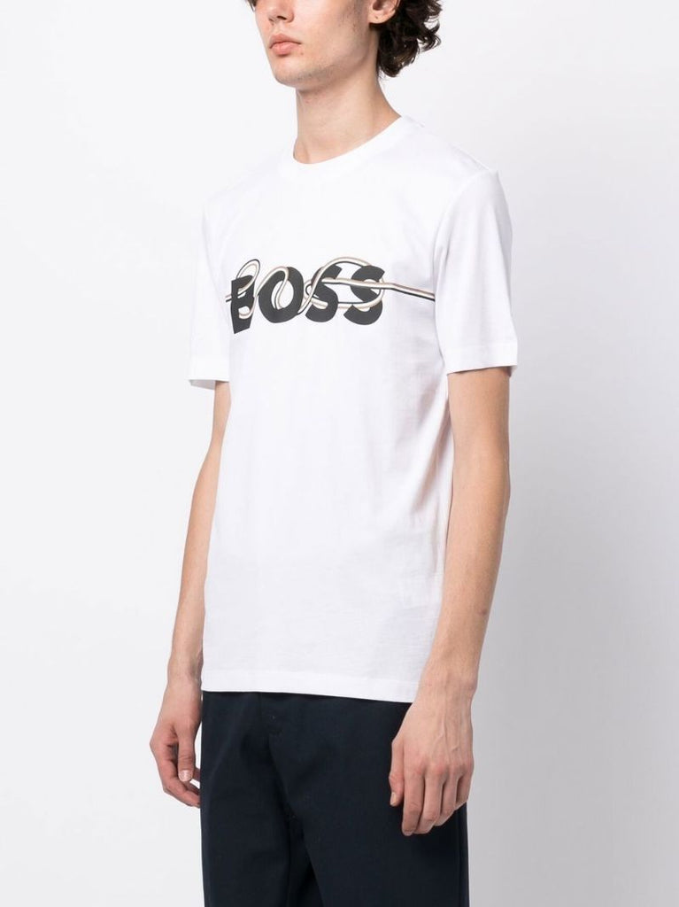 White Logo Print Cotton T-shirt