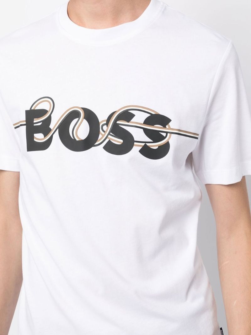White Logo Print Cotton T-shirt