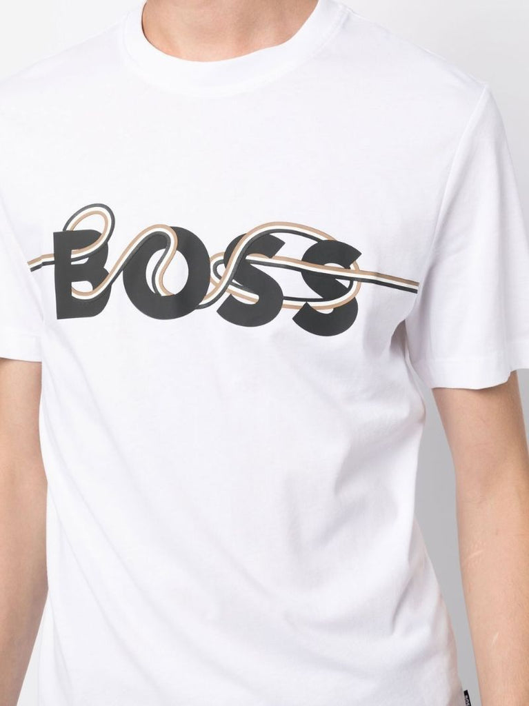 White Logo Print Cotton T-shirt