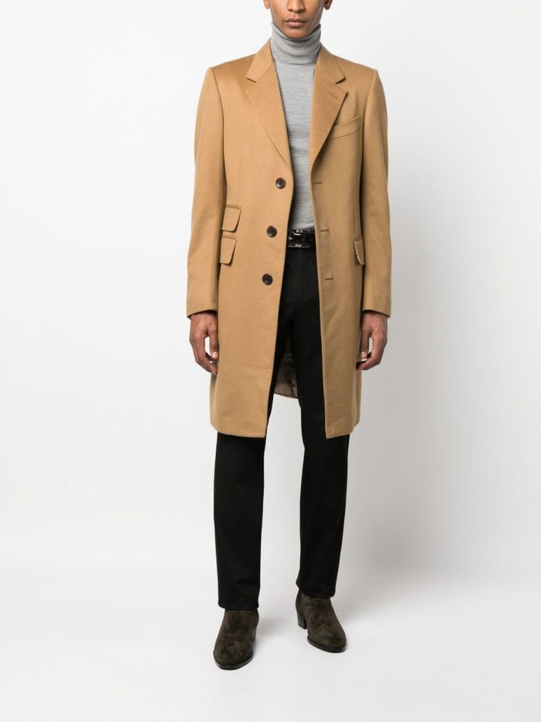 Neutral Single-breasted Cashmere Coat