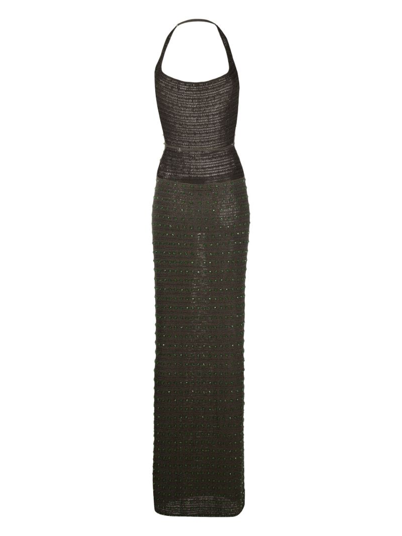 Green Erzu Crochet Crystal Maxi Dress