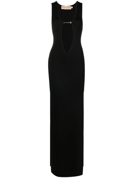 Black Bombu Plunge Neck Dress