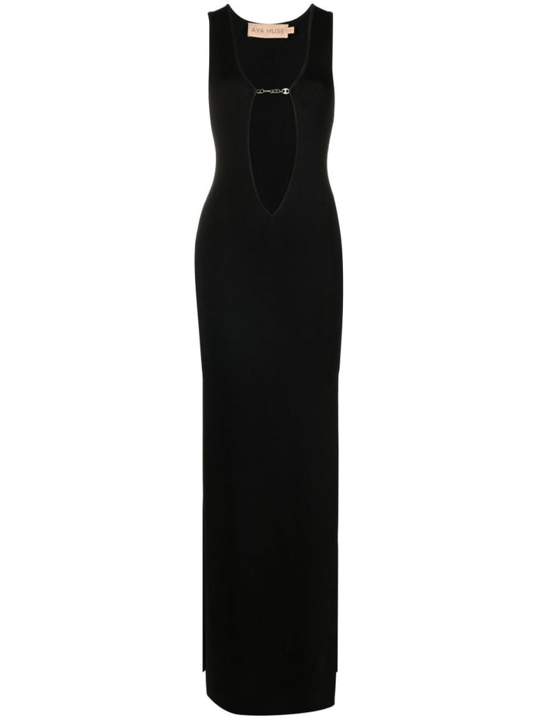 Black Bombu Plunge Neck Dress