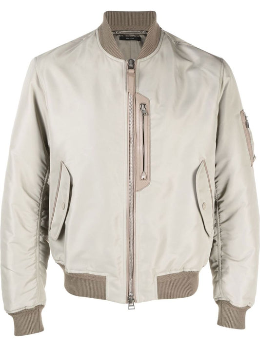 Neutral Contrast-trim Bomber Jacket