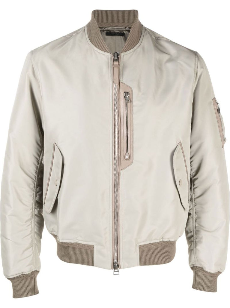 Neutral Contrast-trim Bomber Jacket
