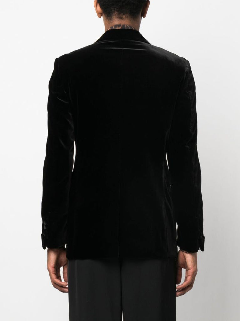 Black Single-breasted Velvet Blazer