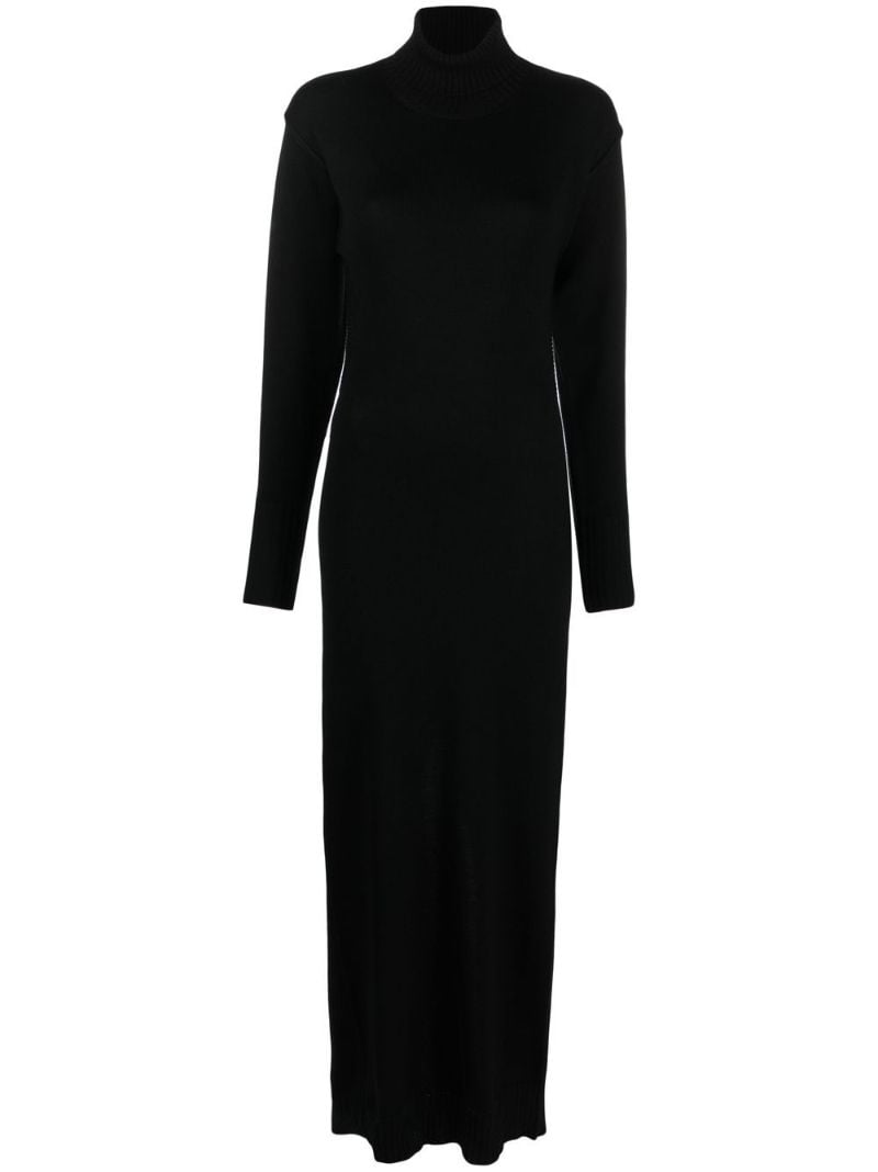 Black Backless Long Sleeved Wool Maxi Dress