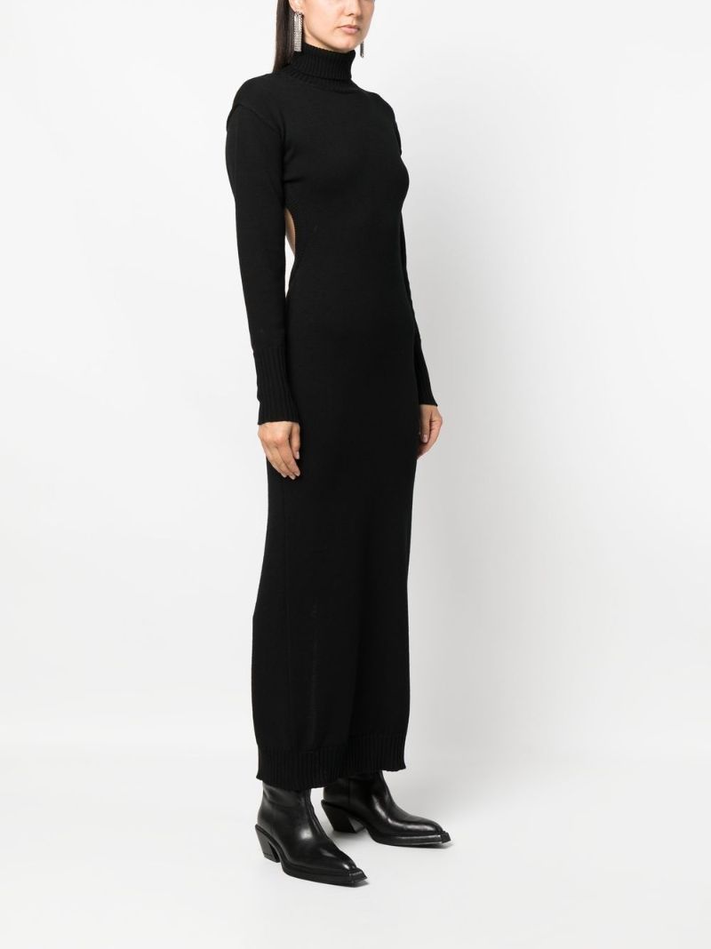 Black Backless Long Sleeved Wool Maxi Dress
