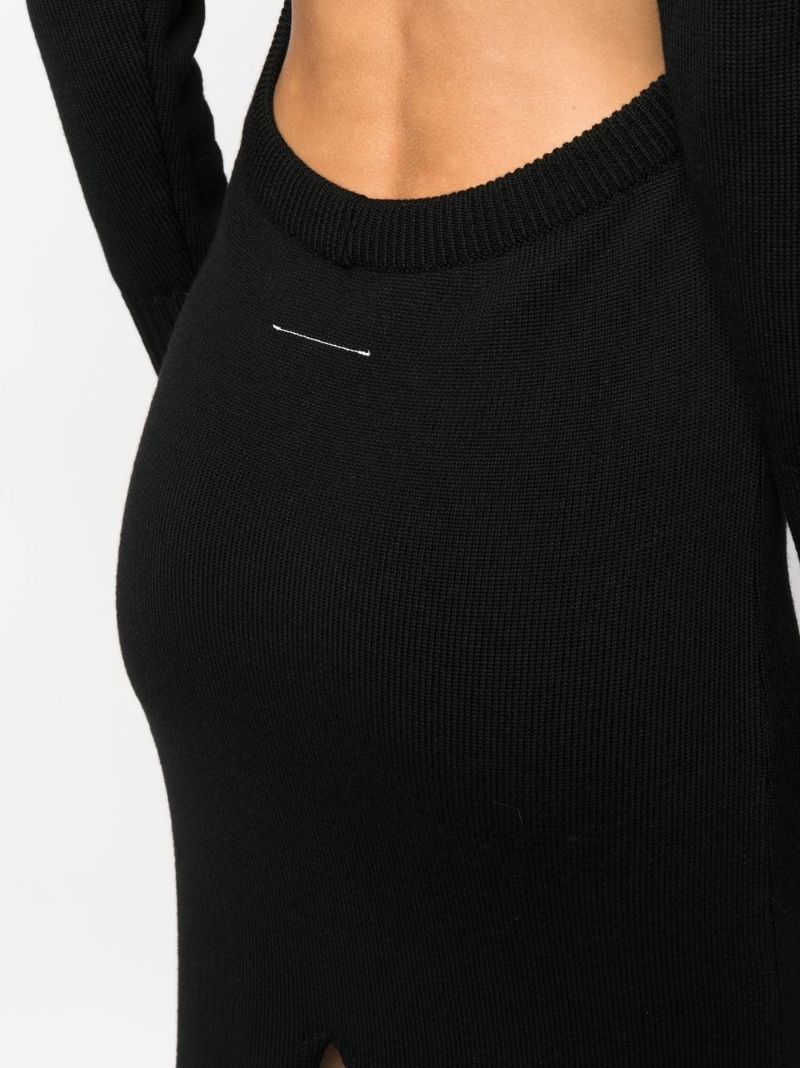 Black Backless Long Sleeved Wool Maxi Dress