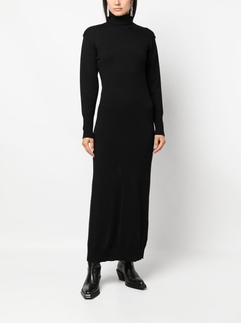 Black Backless Long Sleeved Wool Maxi Dress