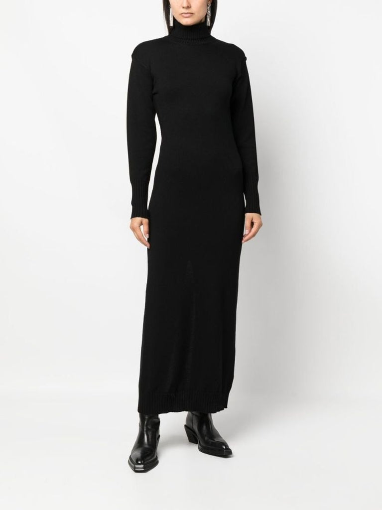Black Backless Long Sleeved Wool Maxi Dress