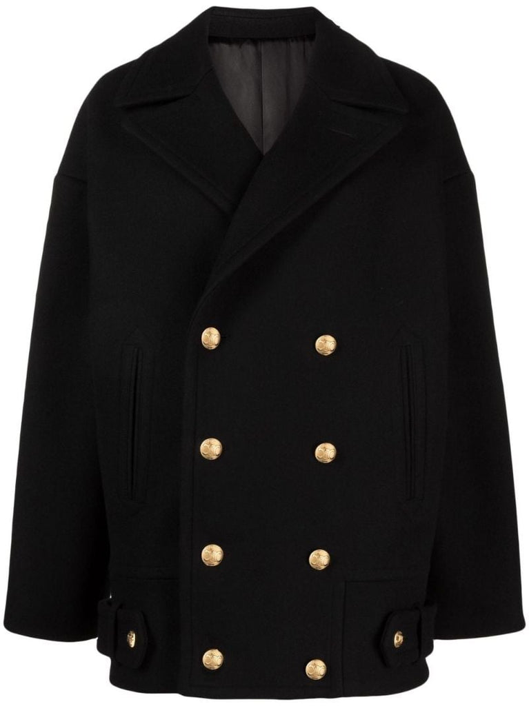 Black Double Breasted Wool Coat