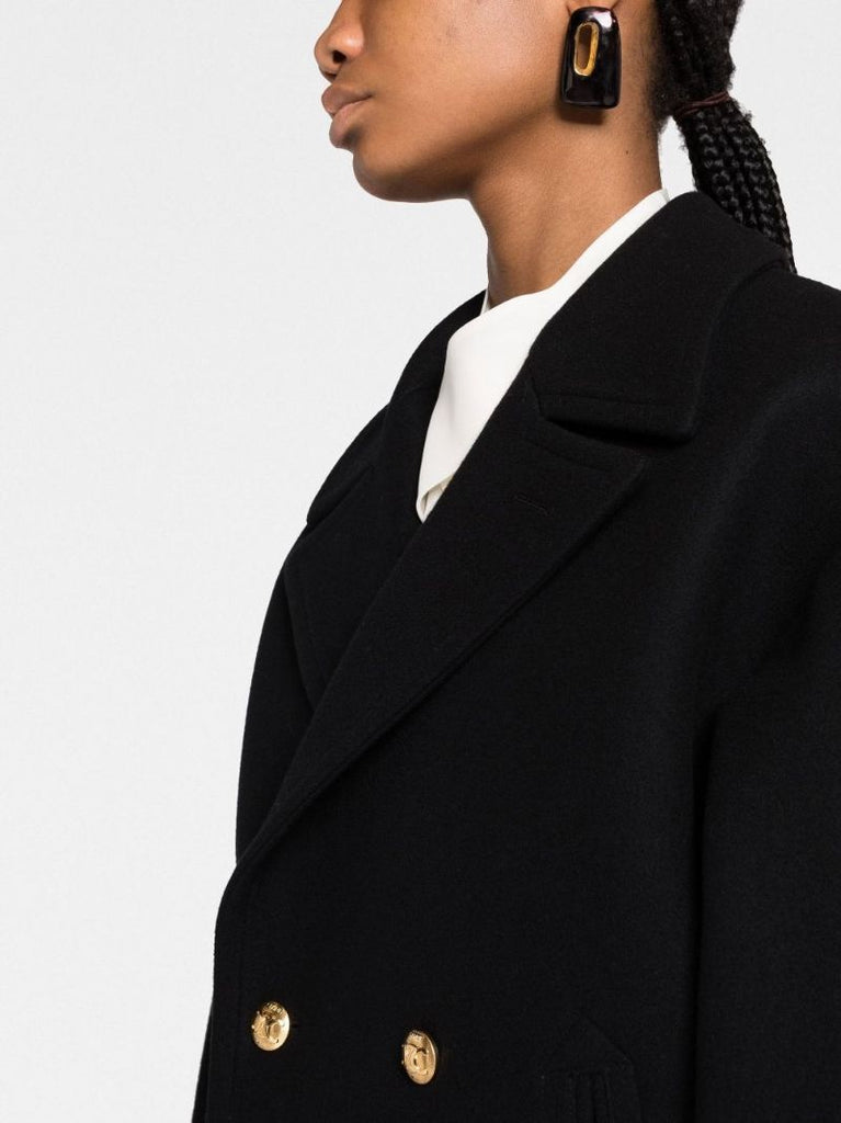 Black Double Breasted Wool Coat