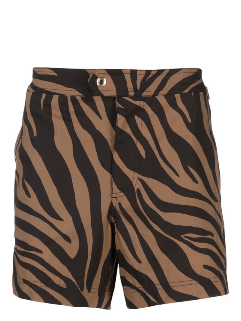 Brown and Black Zebra Print Swimming Trunks