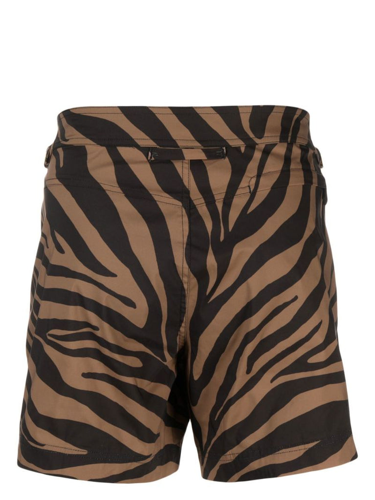 Brown and Black Zebra Print Swimming Trunks