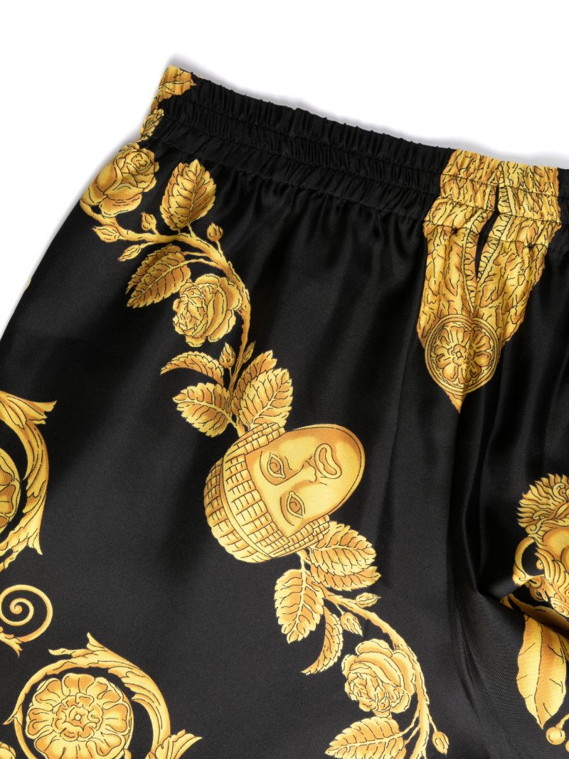 Black Barocco Print Silk Trousers