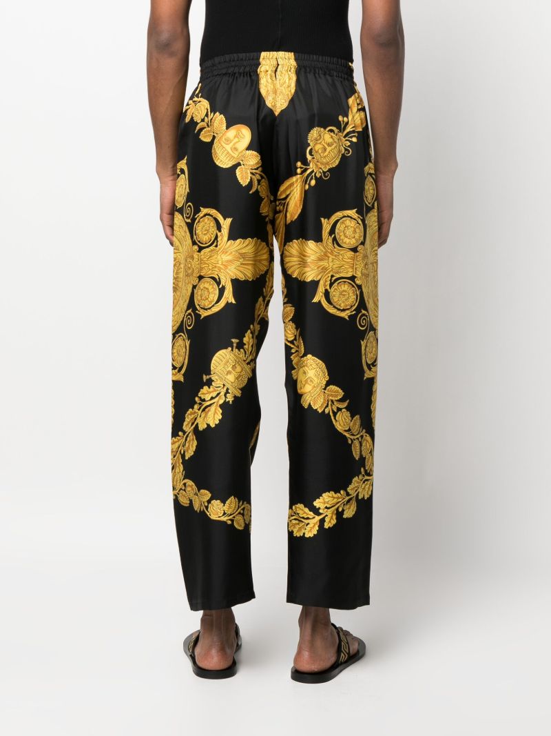 Black Barocco Print Silk Trousers