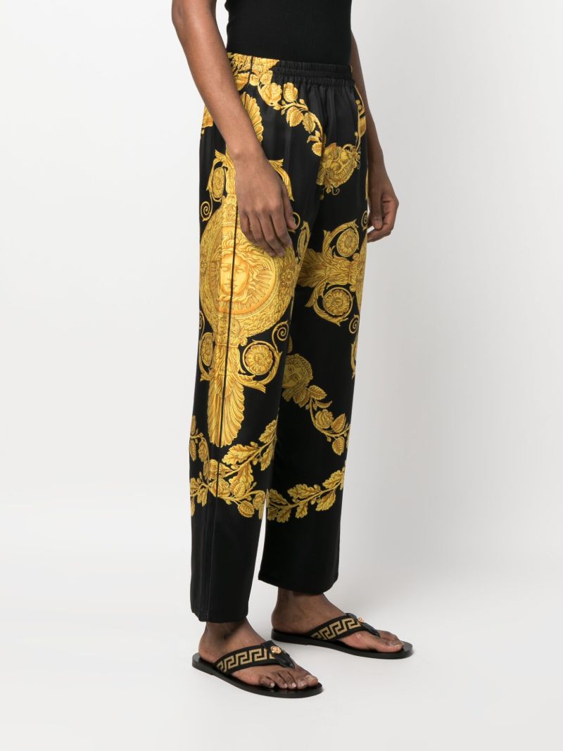 Black Barocco Print Silk Trousers