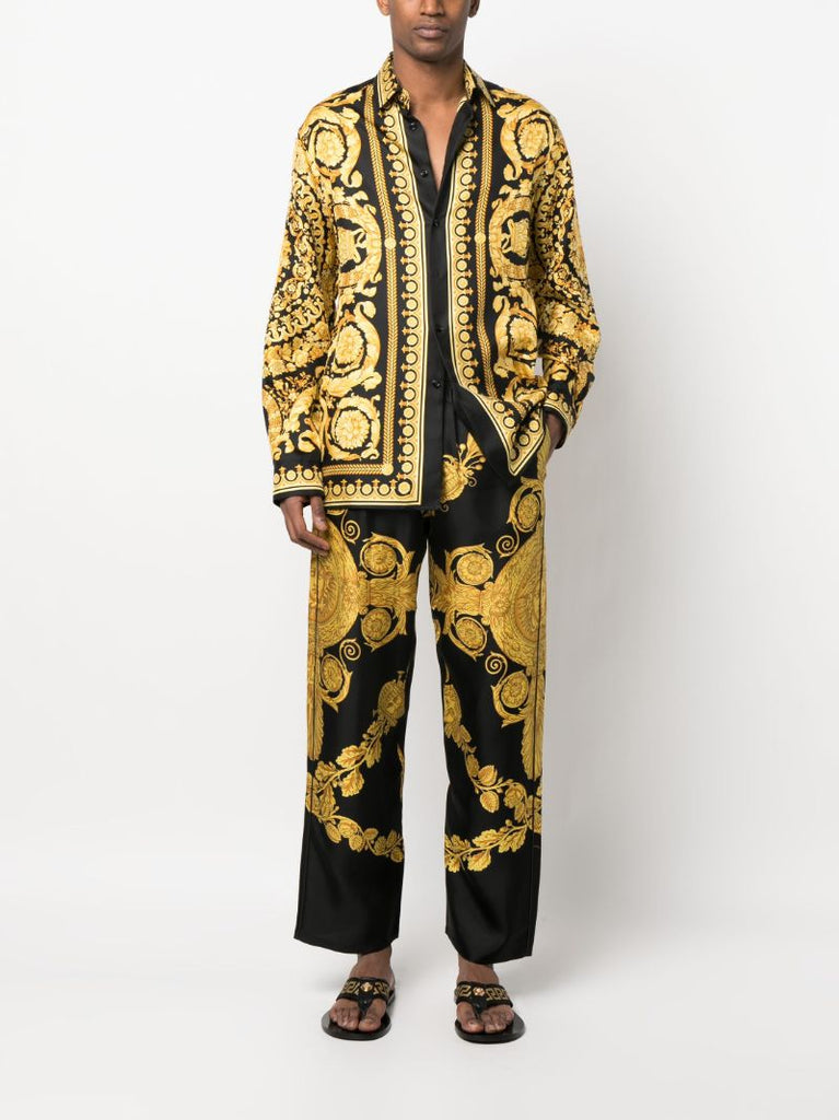 Black Barocco Print Silk Trousers