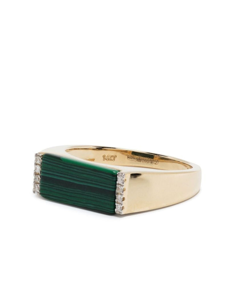 14k Yellow Gold Malachite Bar Ring
