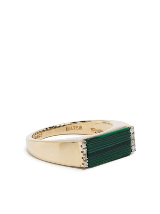 14k Yellow Gold Malachite Bar Ring