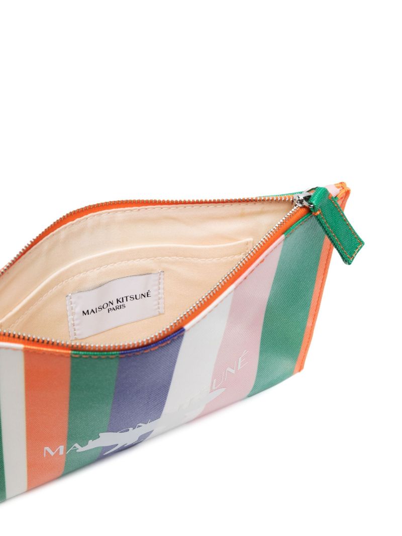 Orange Striped Coated Canvas Pouch