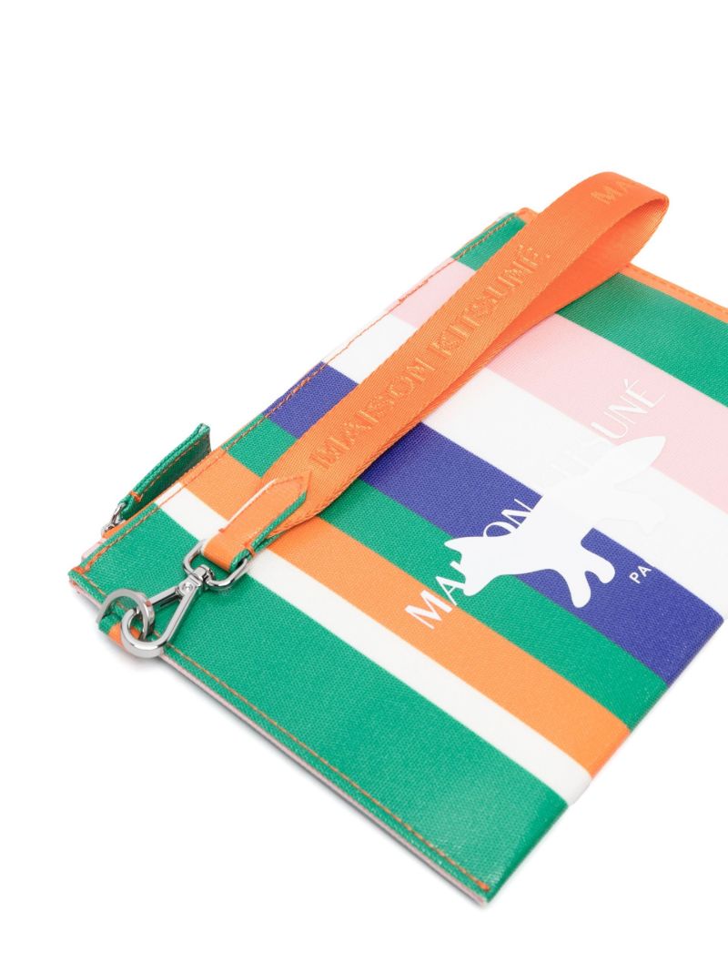 Orange Striped Coated Canvas Pouch