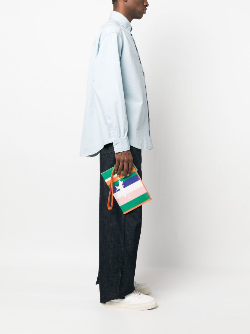 Orange Striped Coated Canvas Pouch