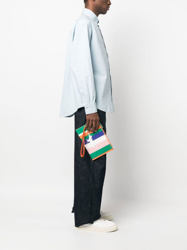 Orange Striped Coated Canvas Pouch