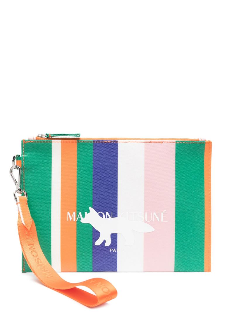 Orange Striped Coated Canvas Pouch