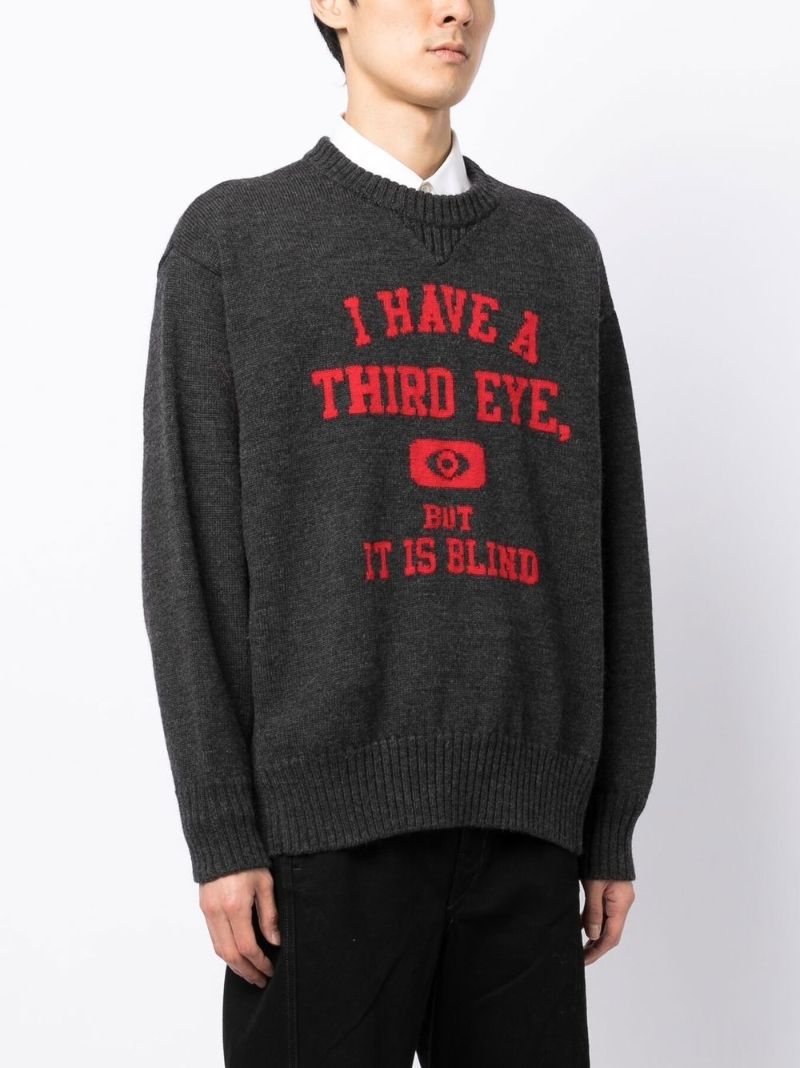 Grey Slogan-print Wool Sweater