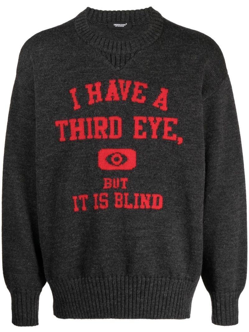 Grey Slogan-print Wool Sweater