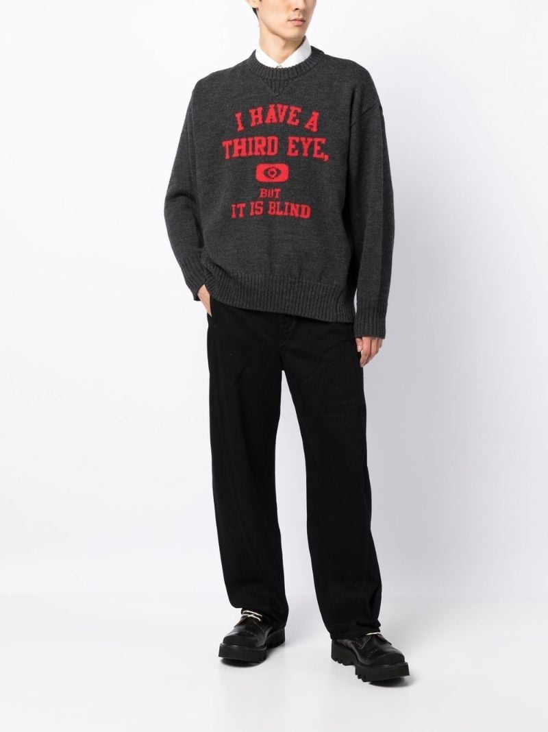 Grey Slogan-print Wool Sweater