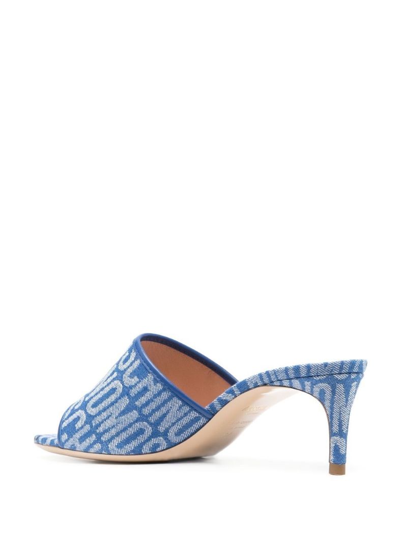 Blue Logo Print Denim Mules