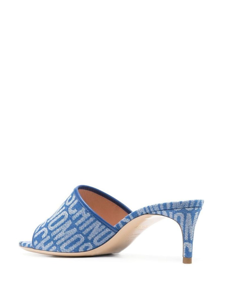 Blue Logo Print Denim Mules