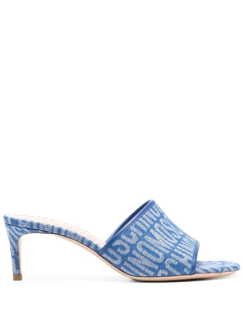 Blue Logo Print Denim Mules