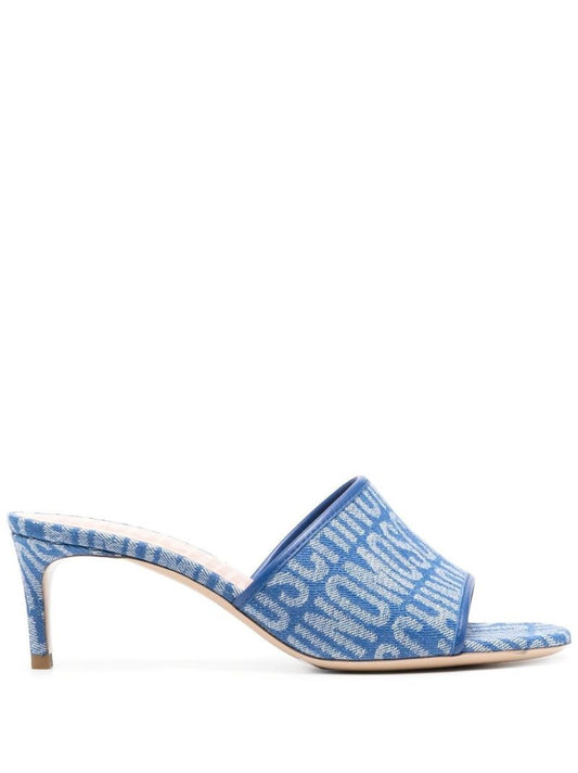 Blue Logo Print Denim Mules