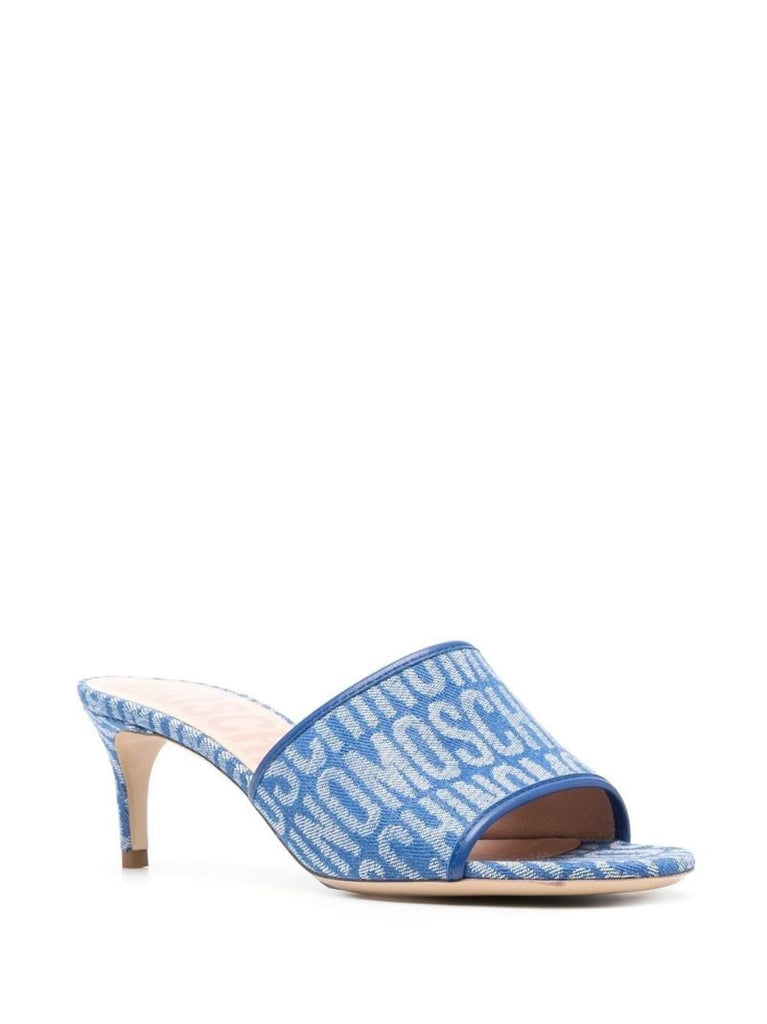 Blue Logo Print Denim Mules