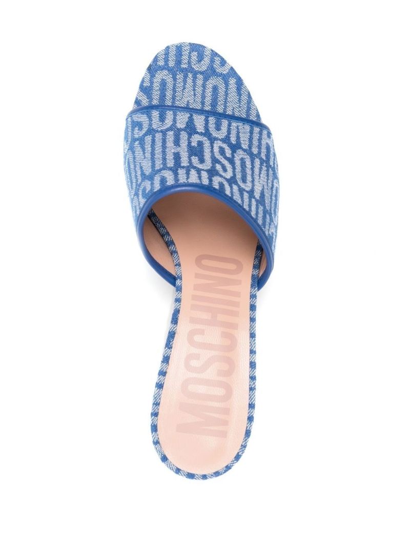 Blue Logo Print Denim Mules