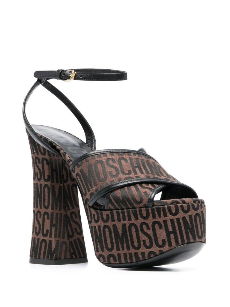 Brown Logo Jacquard Platform Sandals