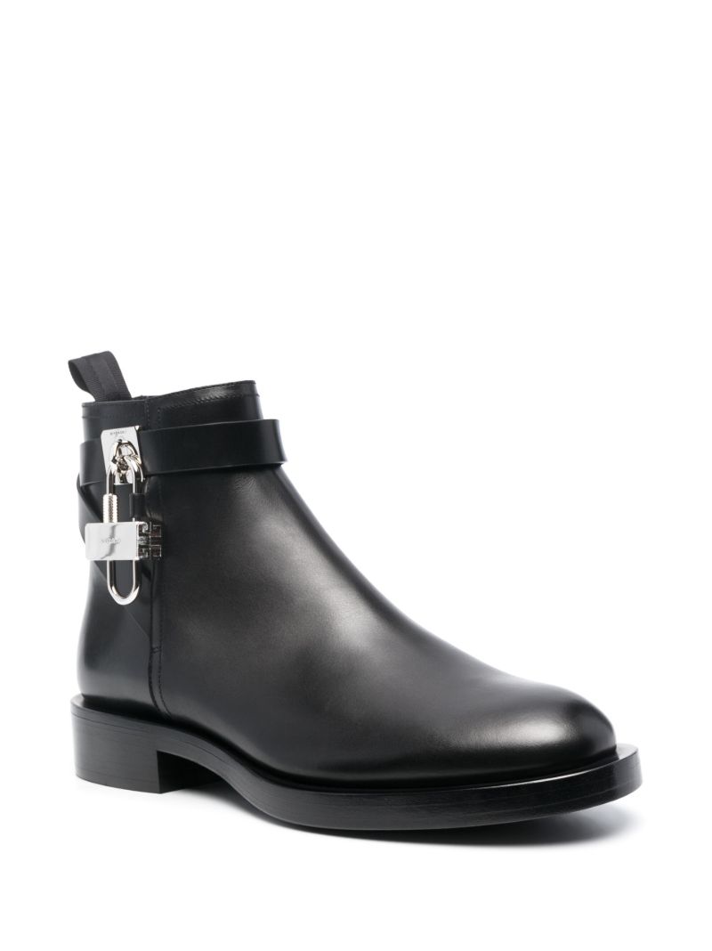 Black Lock Leather Ankle Boots