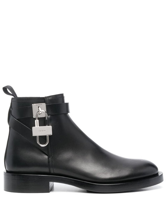 Black Lock Leather Ankle Boots