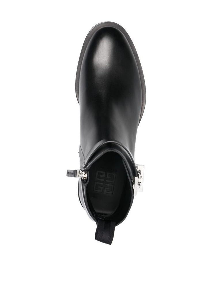 Black Lock Leather Ankle Boots