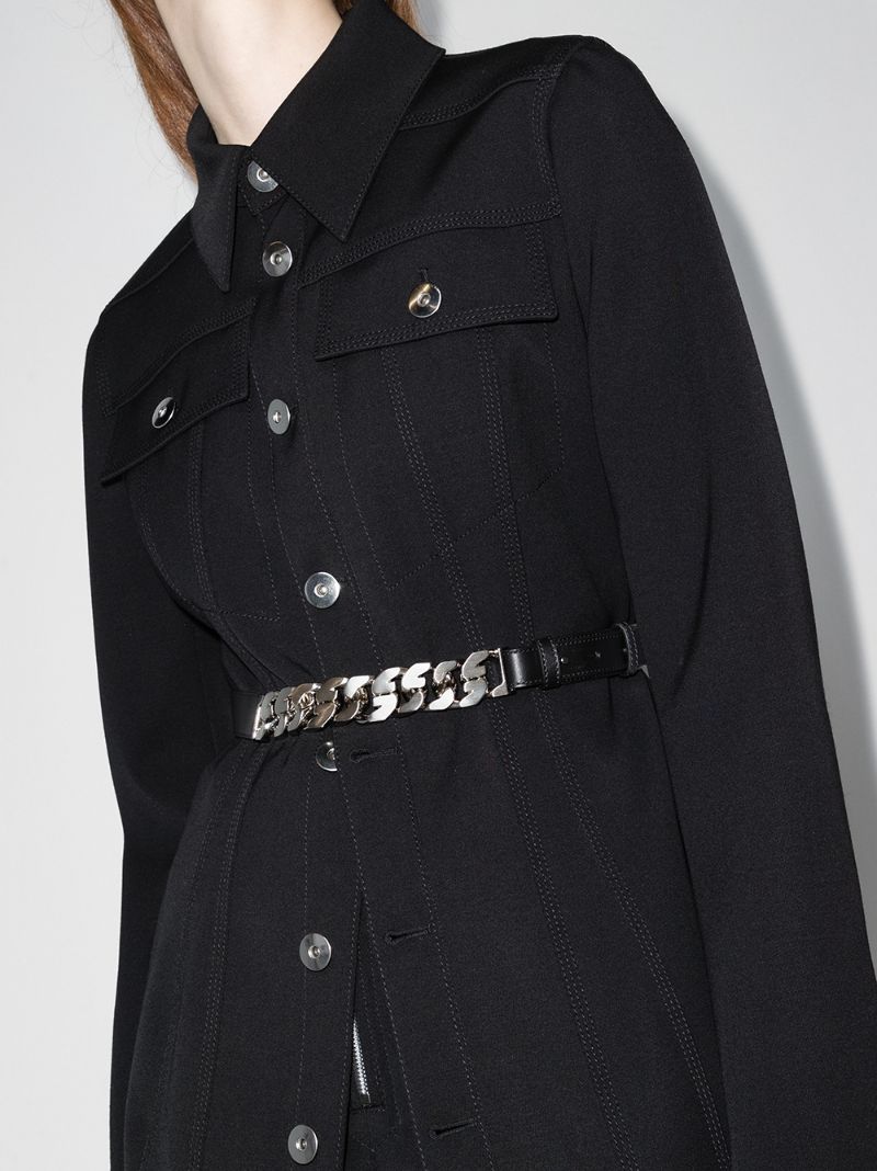 Black Chain Detail Leather Belt
